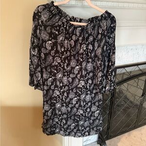 Knox Rose Women’s M 3/4 Length Sleeve Black with White Paisley Dress. Worn twice
